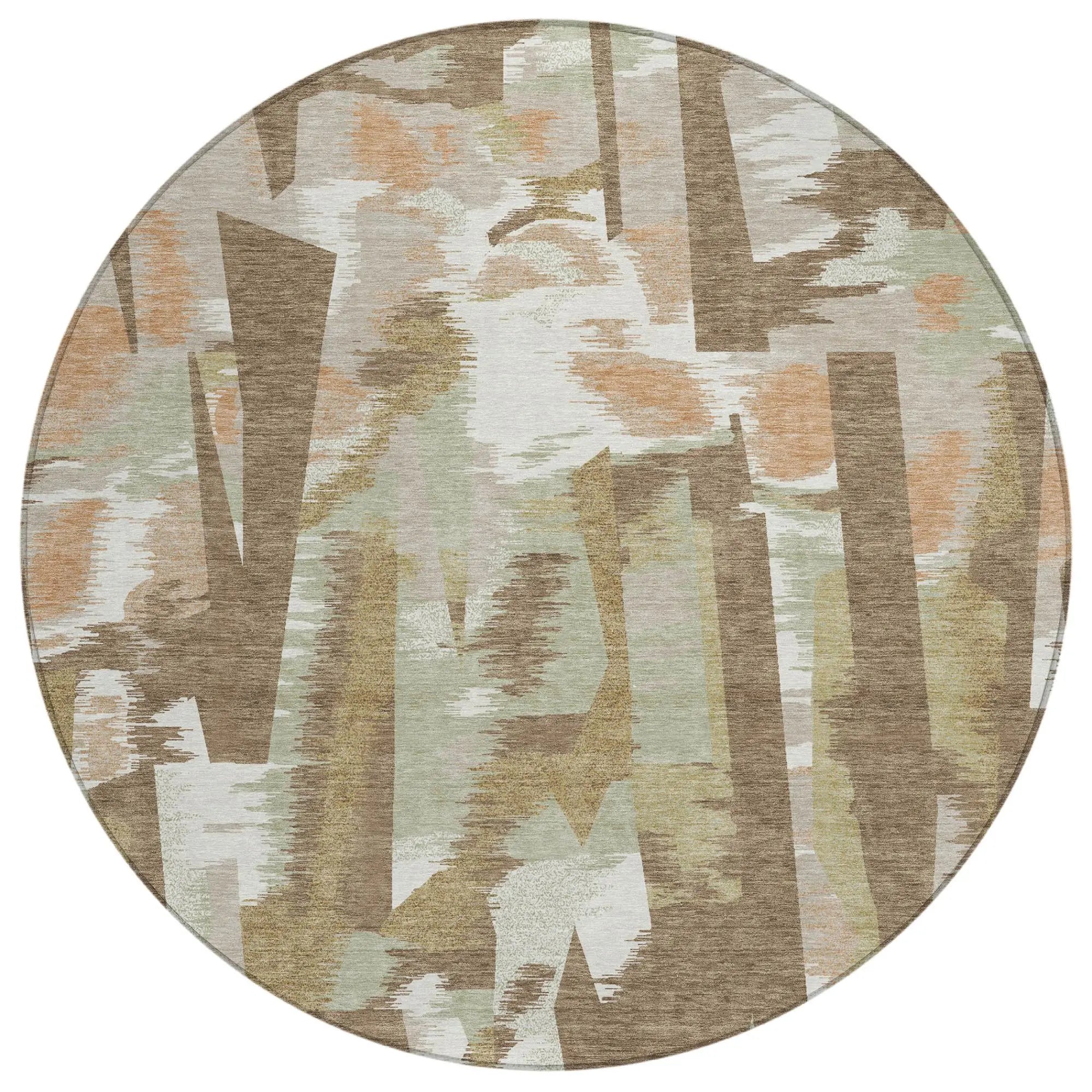 8' Brown And Beige Round Abstract Washable Indoor Outdoor Area Rug Homeroots Outdoor