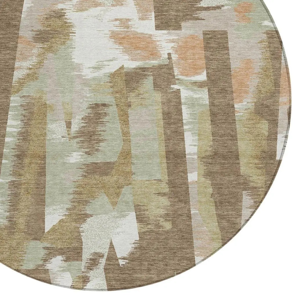 8' Brown And Beige Round Abstract Washable Indoor Outdoor Area Rug Homeroots Outdoor