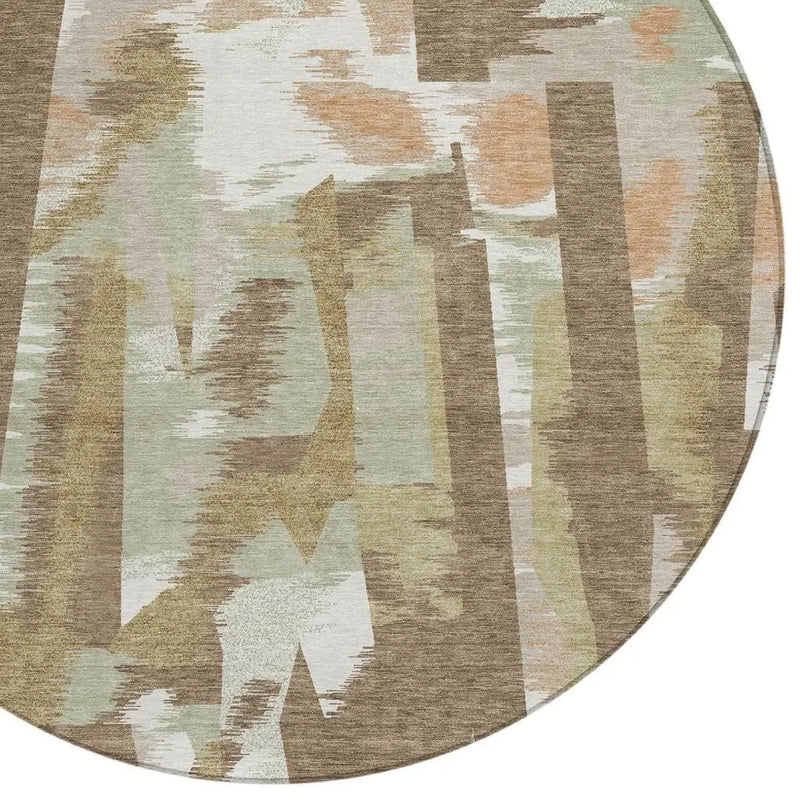 8' Brown And Beige Round Abstract Washable Indoor Outdoor Area Rug Homeroots Outdoor