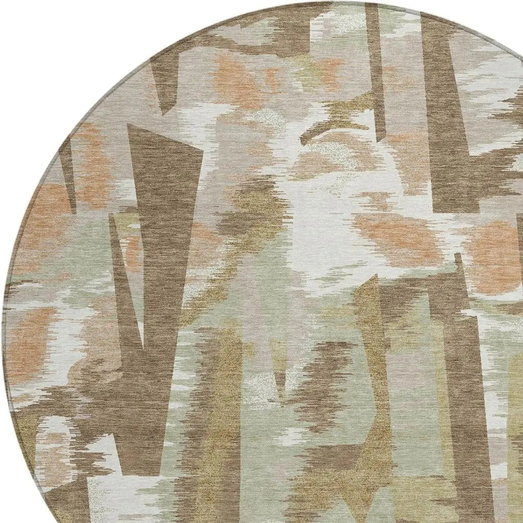 8' Brown And Beige Round Abstract Washable Indoor Outdoor Area Rug Homeroots Outdoor