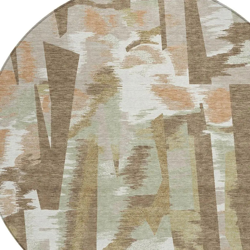 8' Brown And Beige Round Abstract Washable Indoor Outdoor Area Rug Homeroots Outdoor