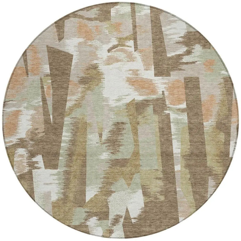 8' Brown And Beige Round Abstract Washable Indoor Outdoor Area Rug Homeroots Outdoor