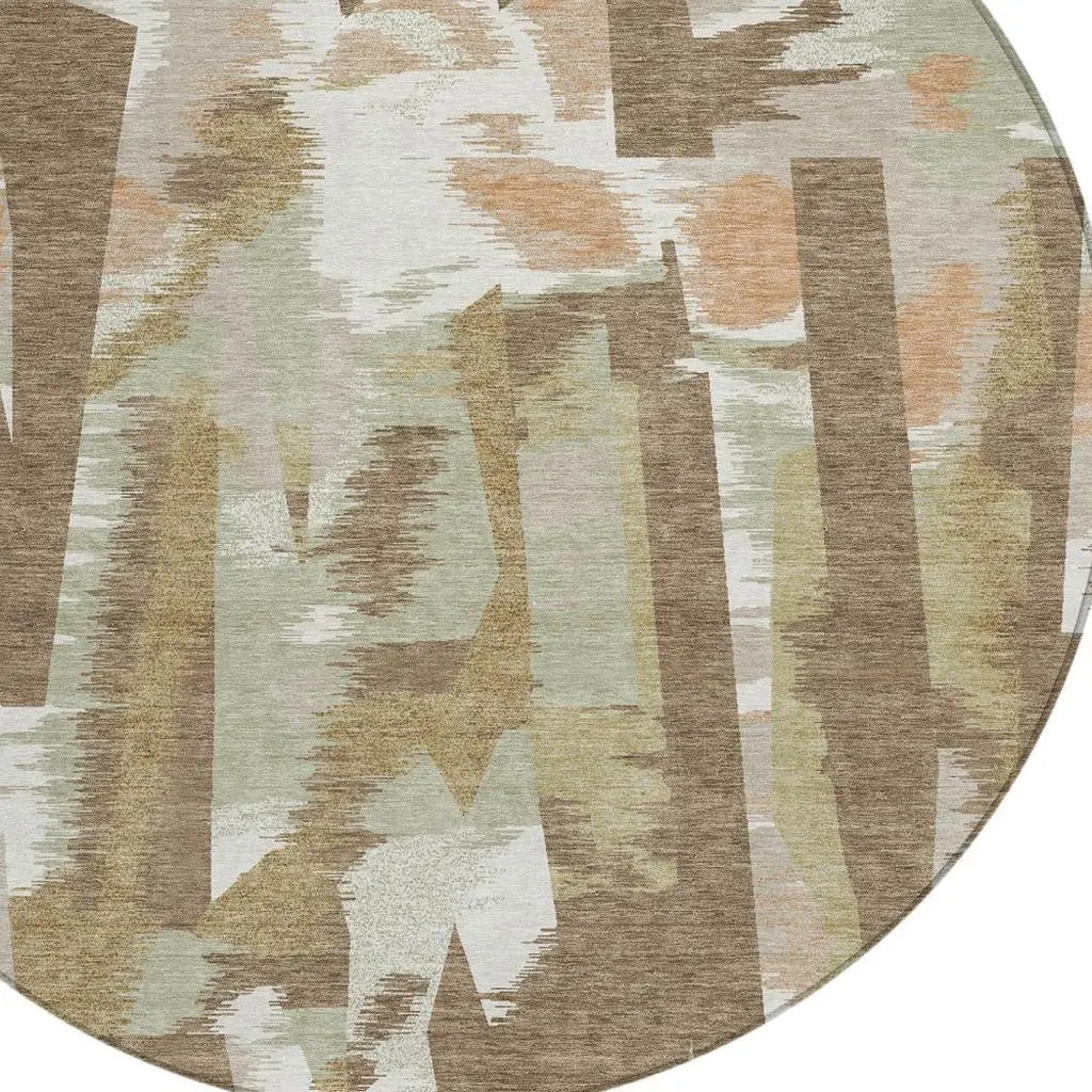 8' Brown And Beige Round Abstract Washable Indoor Outdoor Area Rug Homeroots Outdoor