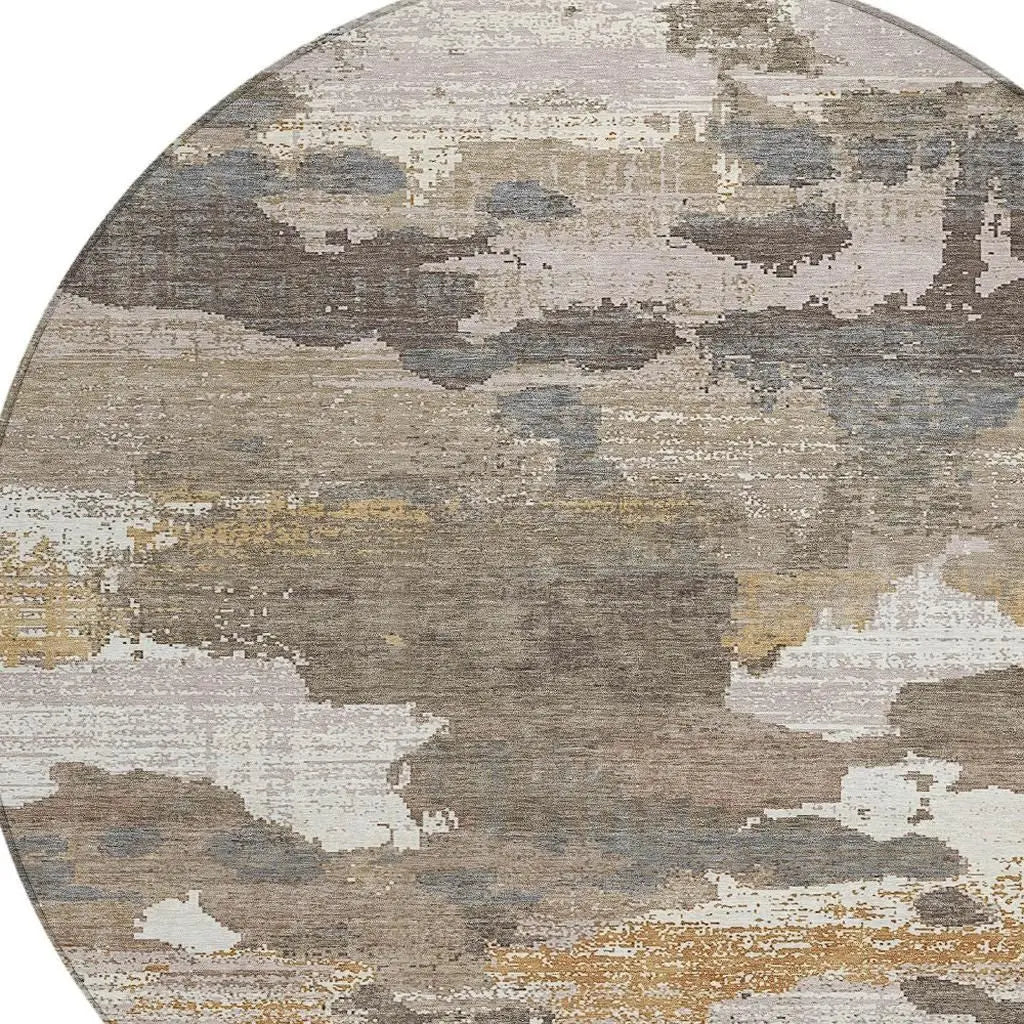 8' Brown And Beige Round Abstract Washable Indoor Outdoor Area Rug Homeroots Outdoor