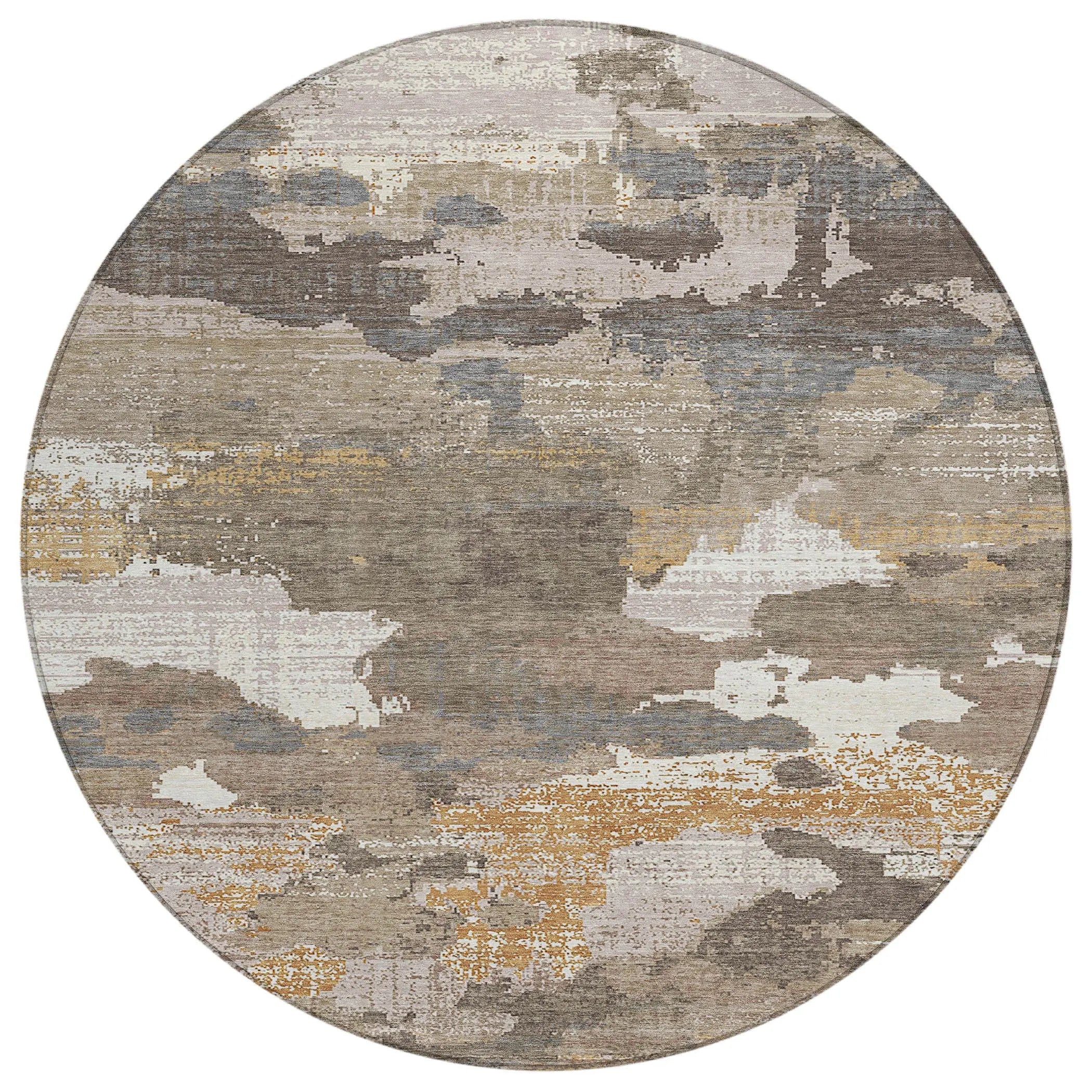 8' Brown And Beige Round Abstract Washable Indoor Outdoor Area Rug Homeroots Outdoor