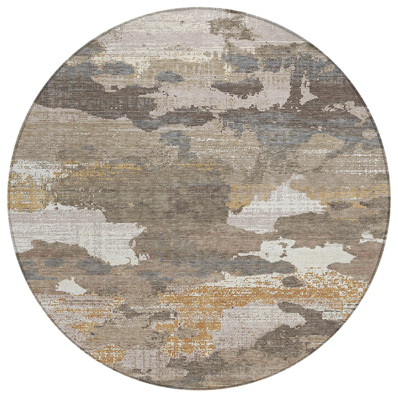 8' Brown And Beige Round Abstract Washable Indoor Outdoor Area Rug Homeroots Outdoor
