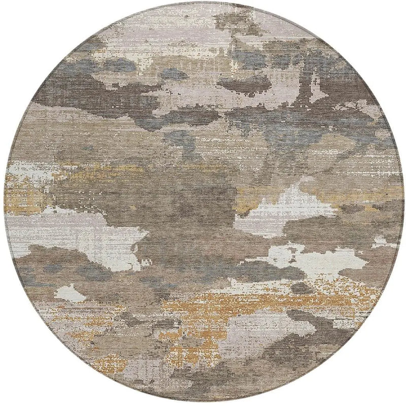 8' Brown And Beige Round Abstract Washable Indoor Outdoor Area Rug Homeroots Outdoor