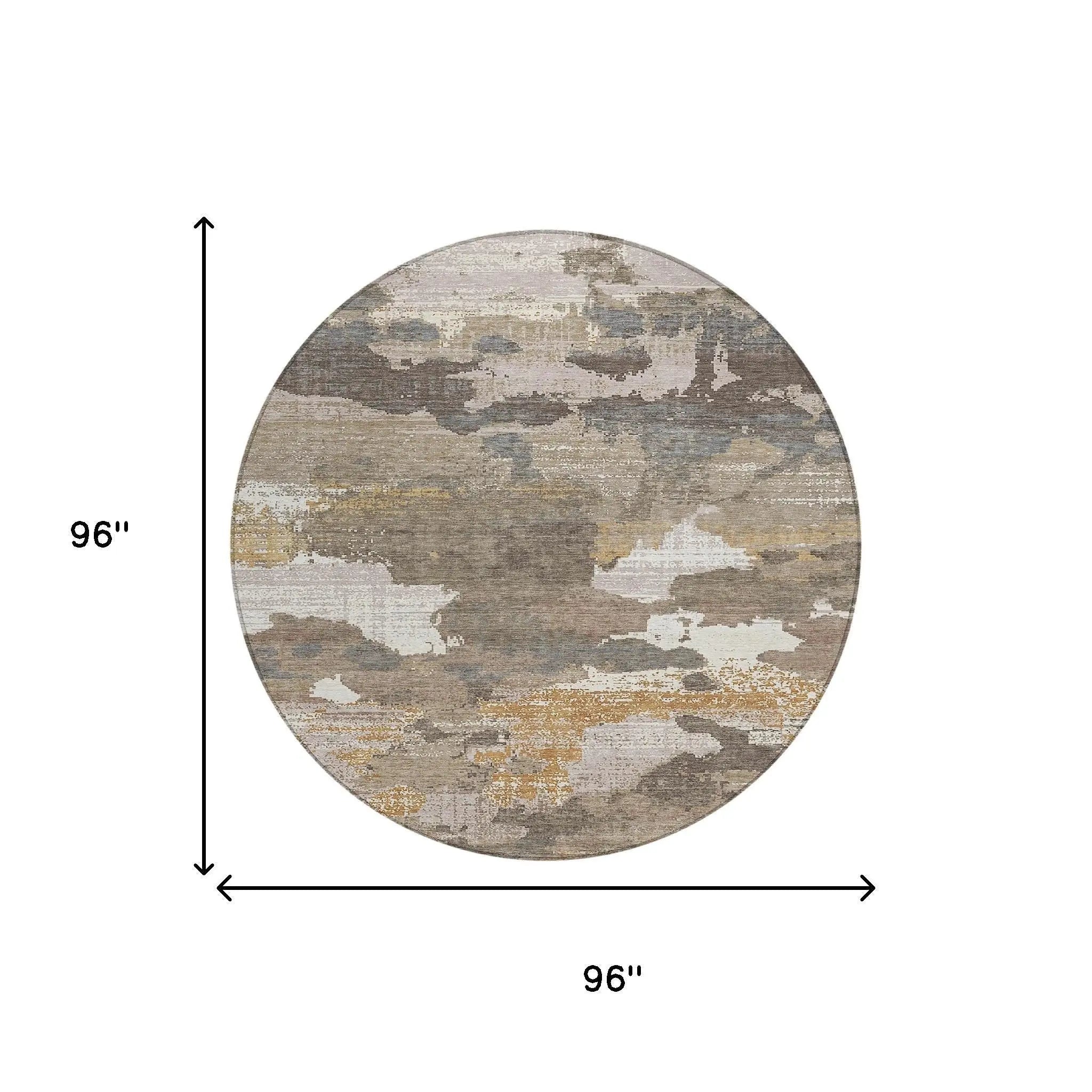 8' Brown And Beige Round Abstract Washable Indoor Outdoor Area Rug Homeroots Outdoor
