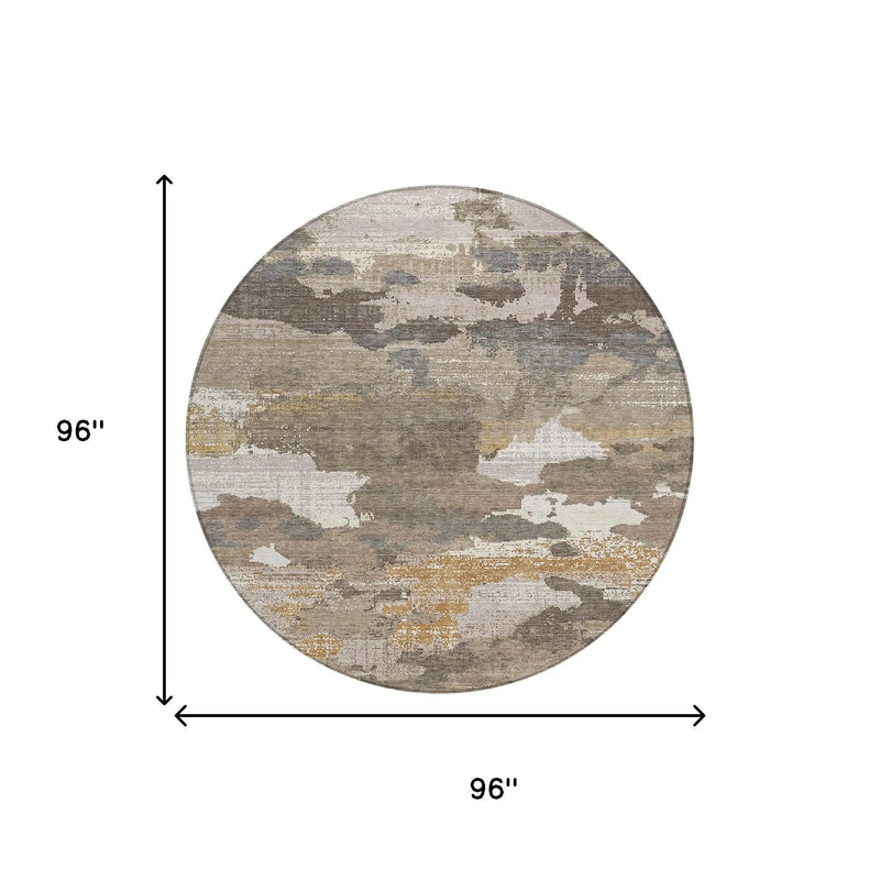 8' Brown And Beige Round Abstract Washable Indoor Outdoor Area Rug Homeroots Outdoor