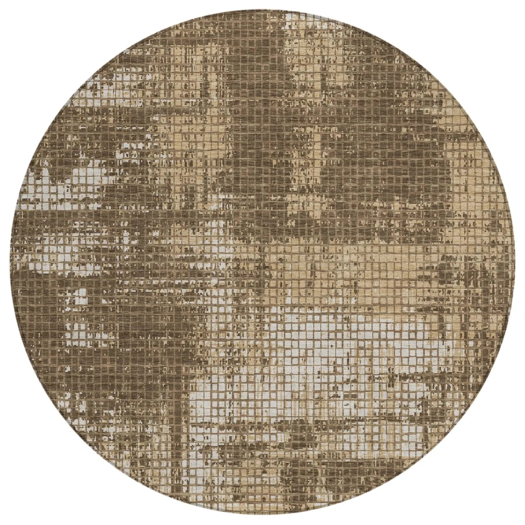 8' Brown And Beige Round Abstract Washable Indoor Outdoor Area Rug Homeroots Outdoor