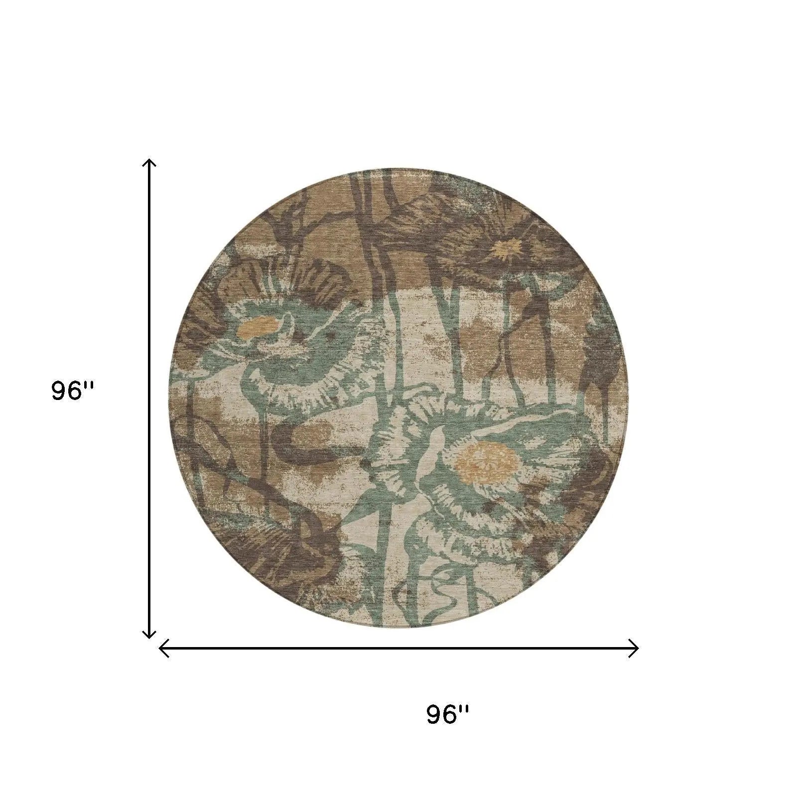 8' Brown And Beige Round Floral Washable Indoor Outdoor Area Rug Homeroots Outdoor