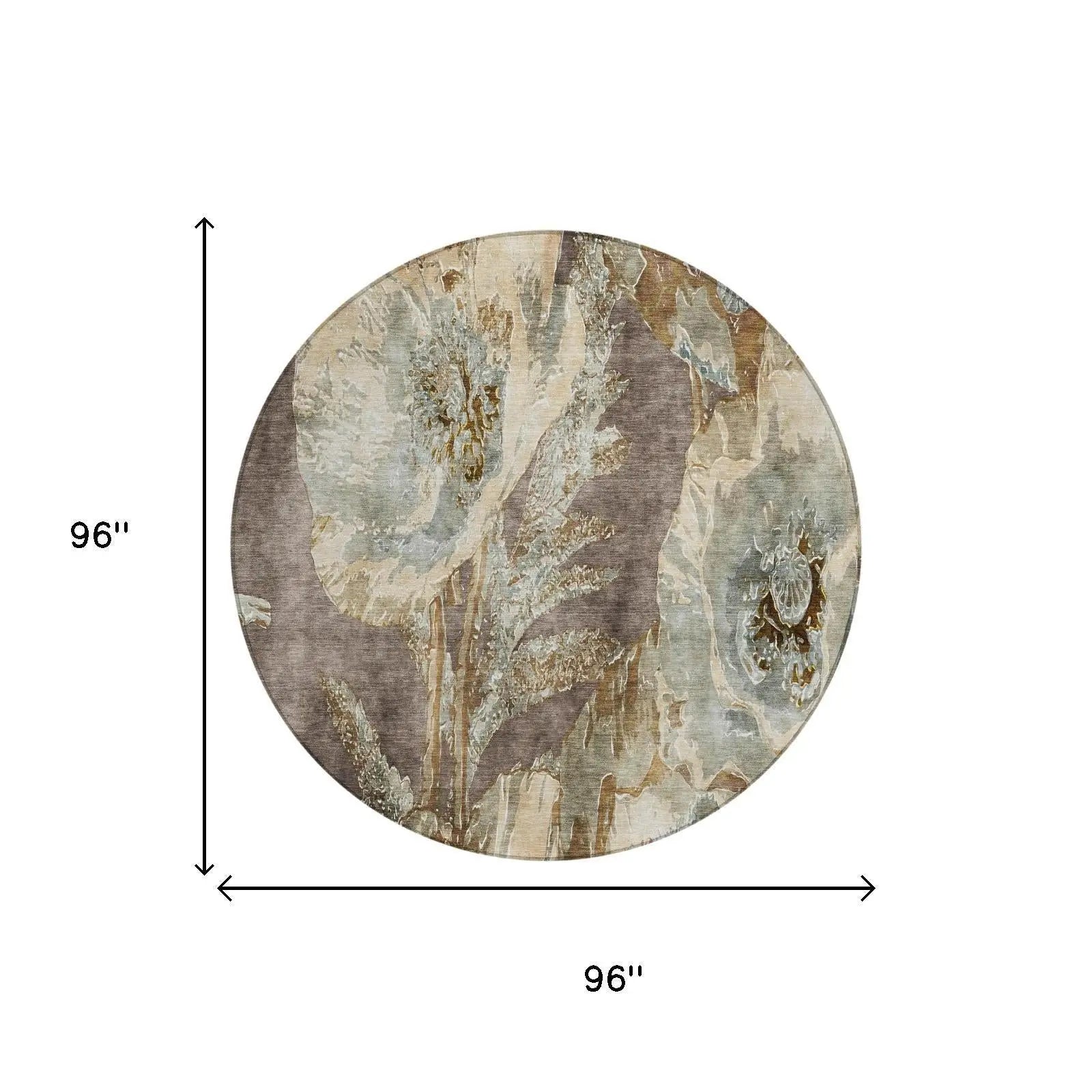 8' Brown And Beige Round Floral Washable Indoor Outdoor Area Rug Homeroots Outdoor