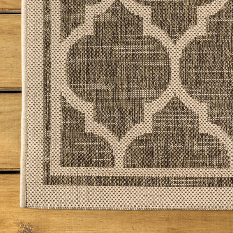 8' Brown And Beige Round Geometric Indoor Outdoor Area Rug - GreatEagleInc