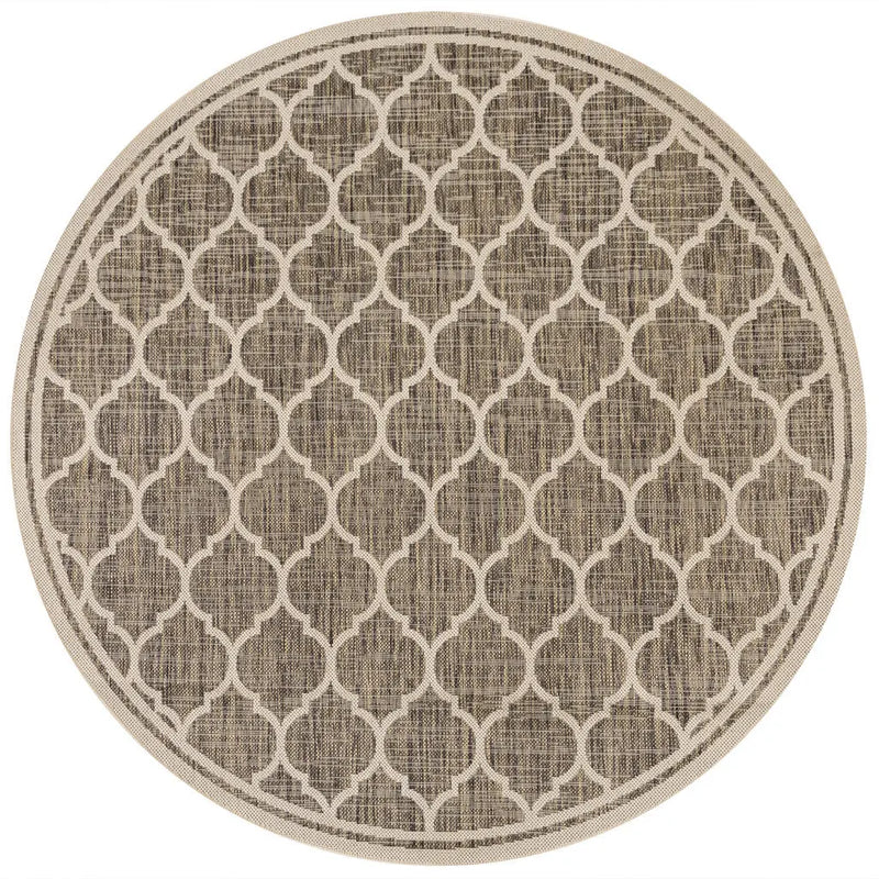 8' Brown And Beige Round Geometric Indoor Outdoor Area Rug - GreatEagleInc