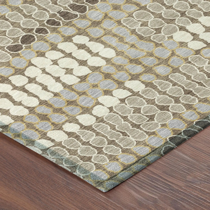8' Brown And Beige Round Geometric Washable Indoor Outdoor Area Rug Homeroots Outdoor