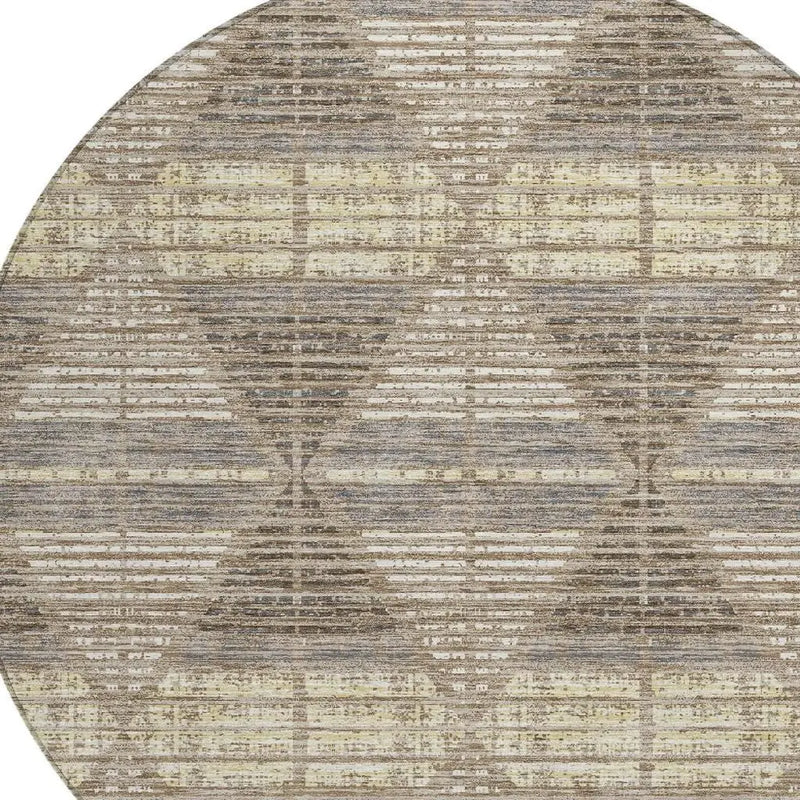 8' Brown And Beige Round Geometric Washable Indoor Outdoor Area Rug Homeroots Outdoor