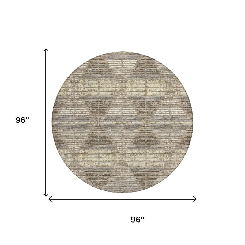 8' Brown And Beige Round Geometric Washable Indoor Outdoor Area Rug Homeroots Outdoor