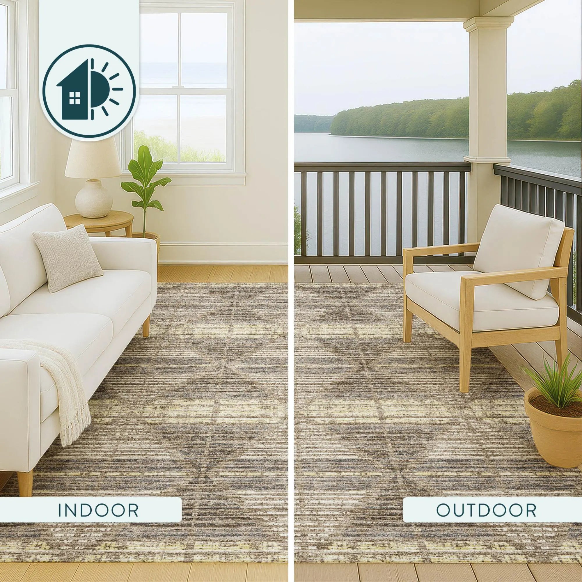 8' Brown And Beige Round Geometric Washable Indoor Outdoor Area Rug Homeroots Outdoor