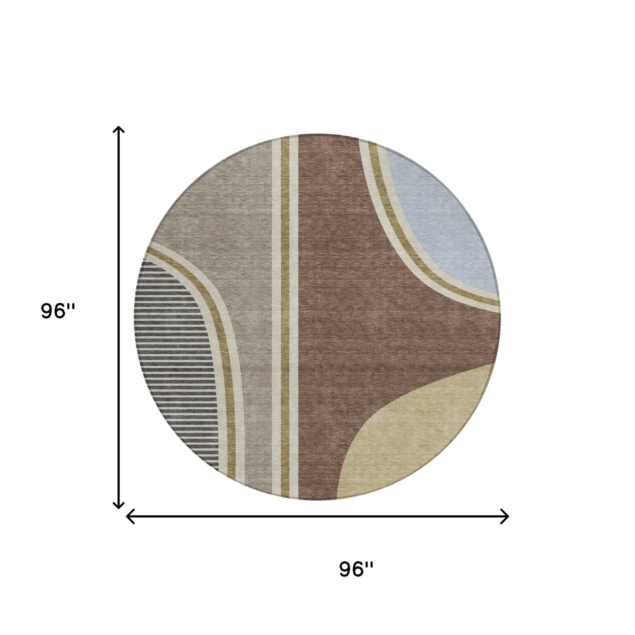 8' Brown And Beige Round Geometric Washable Indoor Outdoor Area Rug Homeroots Outdoor