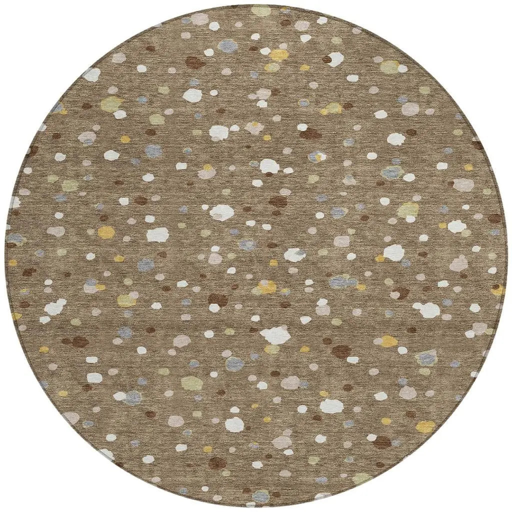8' Brown And Beige Round Geometric Washable Indoor Outdoor Area Rug Homeroots Outdoor