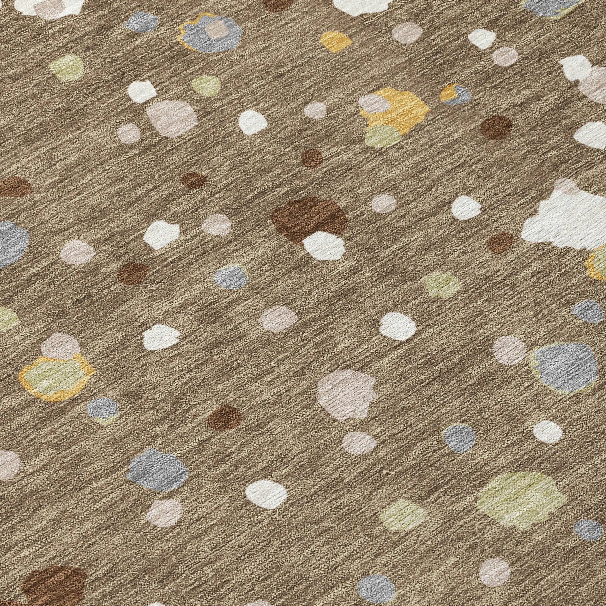 8' Brown And Beige Round Geometric Washable Indoor Outdoor Area Rug Homeroots Outdoor