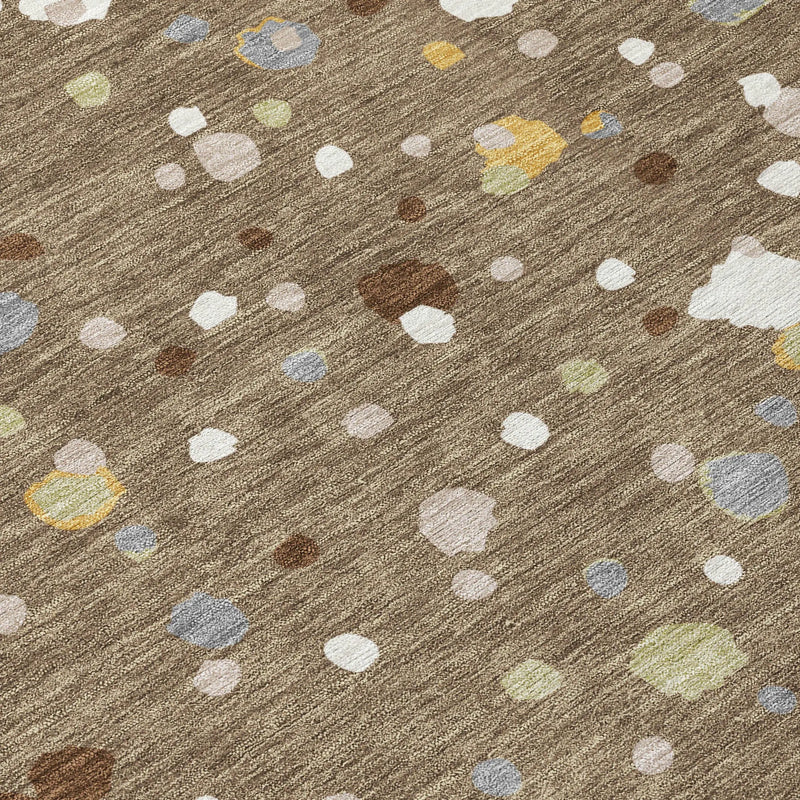 8' Brown And Beige Round Geometric Washable Indoor Outdoor Area Rug Homeroots Outdoor