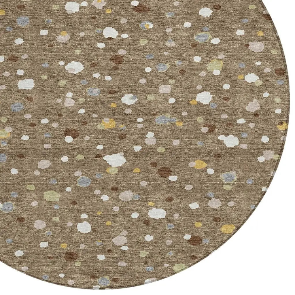 8' Brown And Beige Round Geometric Washable Indoor Outdoor Area Rug Homeroots Outdoor