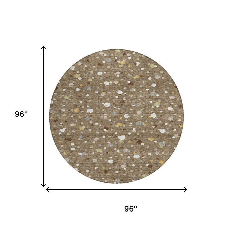 8' Brown And Beige Round Geometric Washable Indoor Outdoor Area Rug Homeroots Outdoor