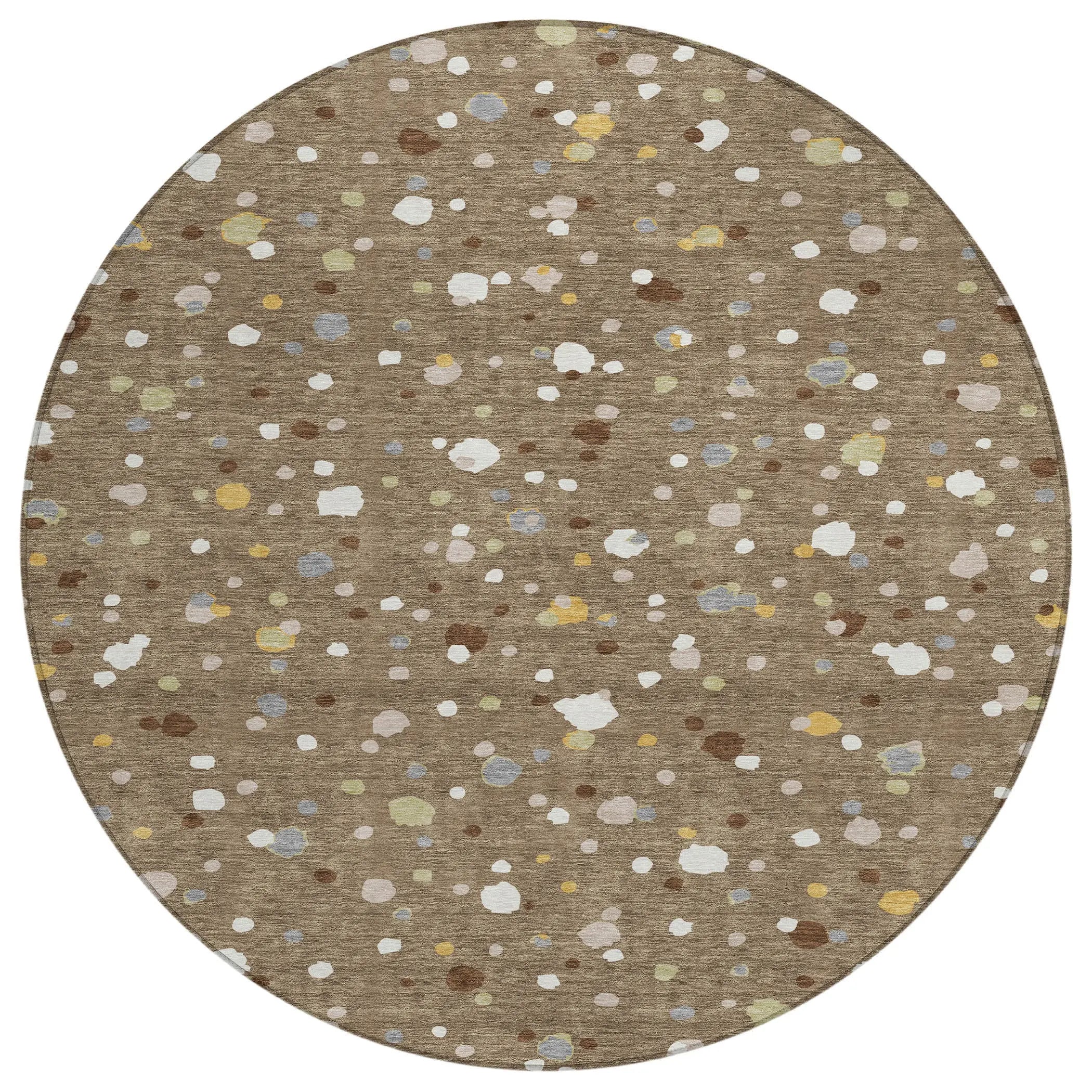 8' Brown And Beige Round Geometric Washable Indoor Outdoor Area Rug Homeroots Outdoor