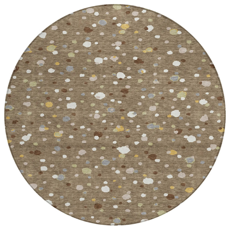 8' Brown And Beige Round Geometric Washable Indoor Outdoor Area Rug Homeroots Outdoor