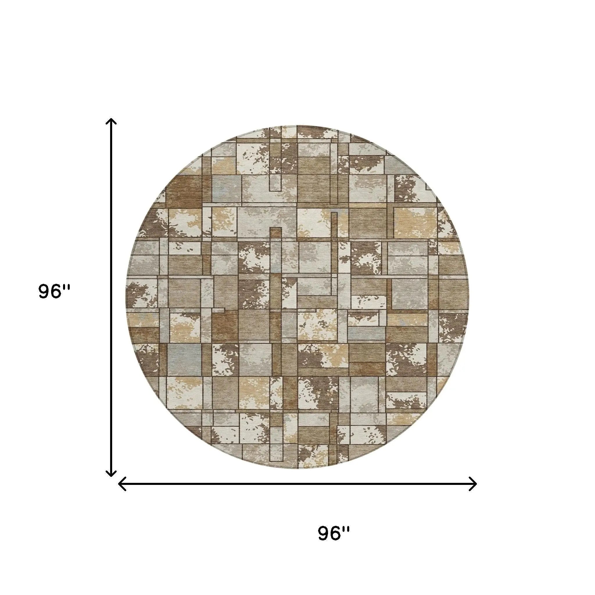 8' Brown And Beige Round Geometric Washable Indoor Outdoor Area Rug Homeroots Outdoor