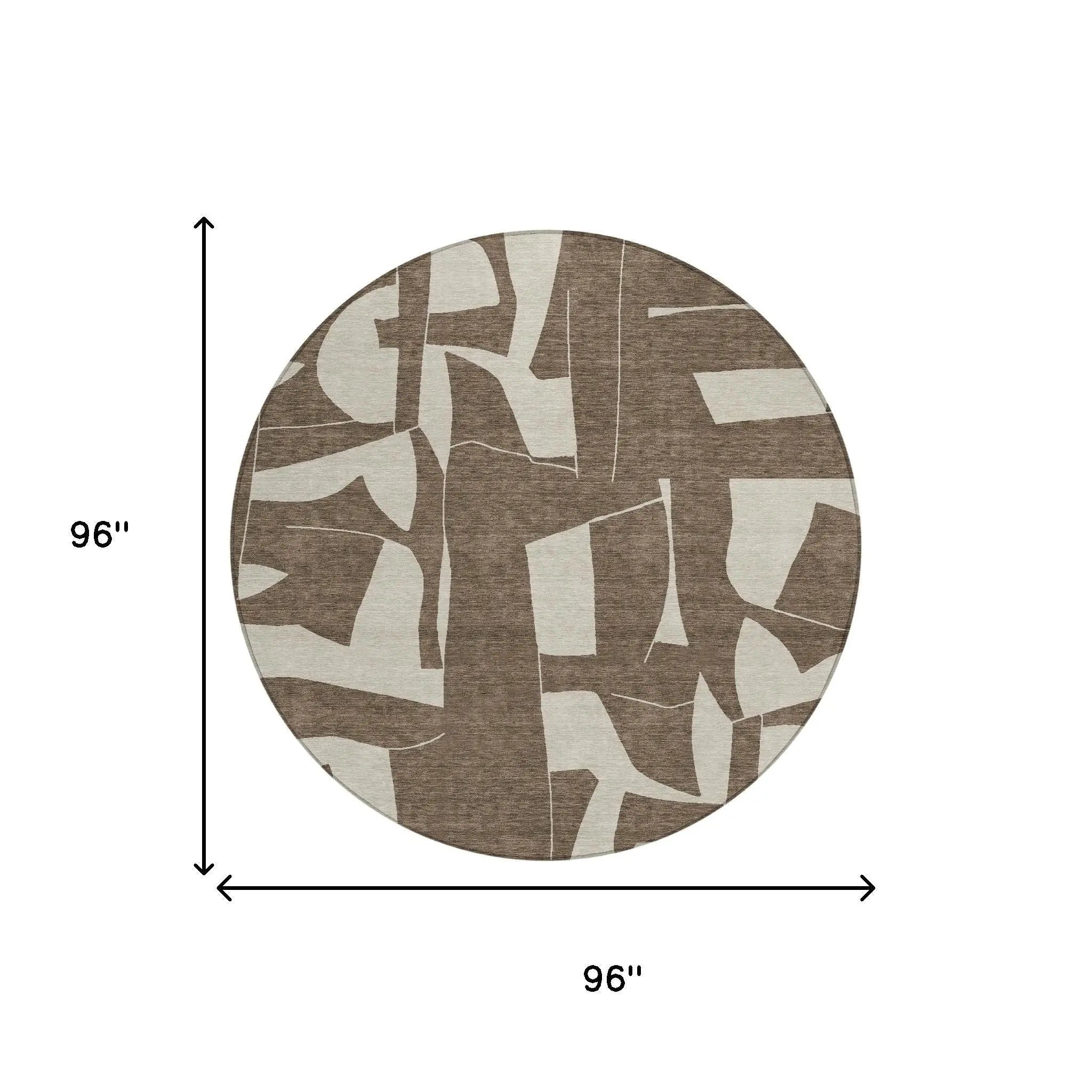 8' Brown And Beige Round Geometric Washable Indoor Outdoor Area Rug Homeroots Outdoor