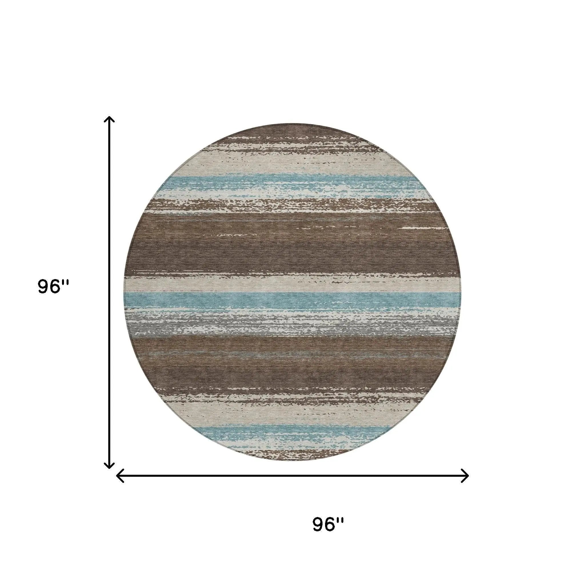 8' Brown And Beige Round Striped Washable Indoor Outdoor Area Rug Homeroots Outdoor