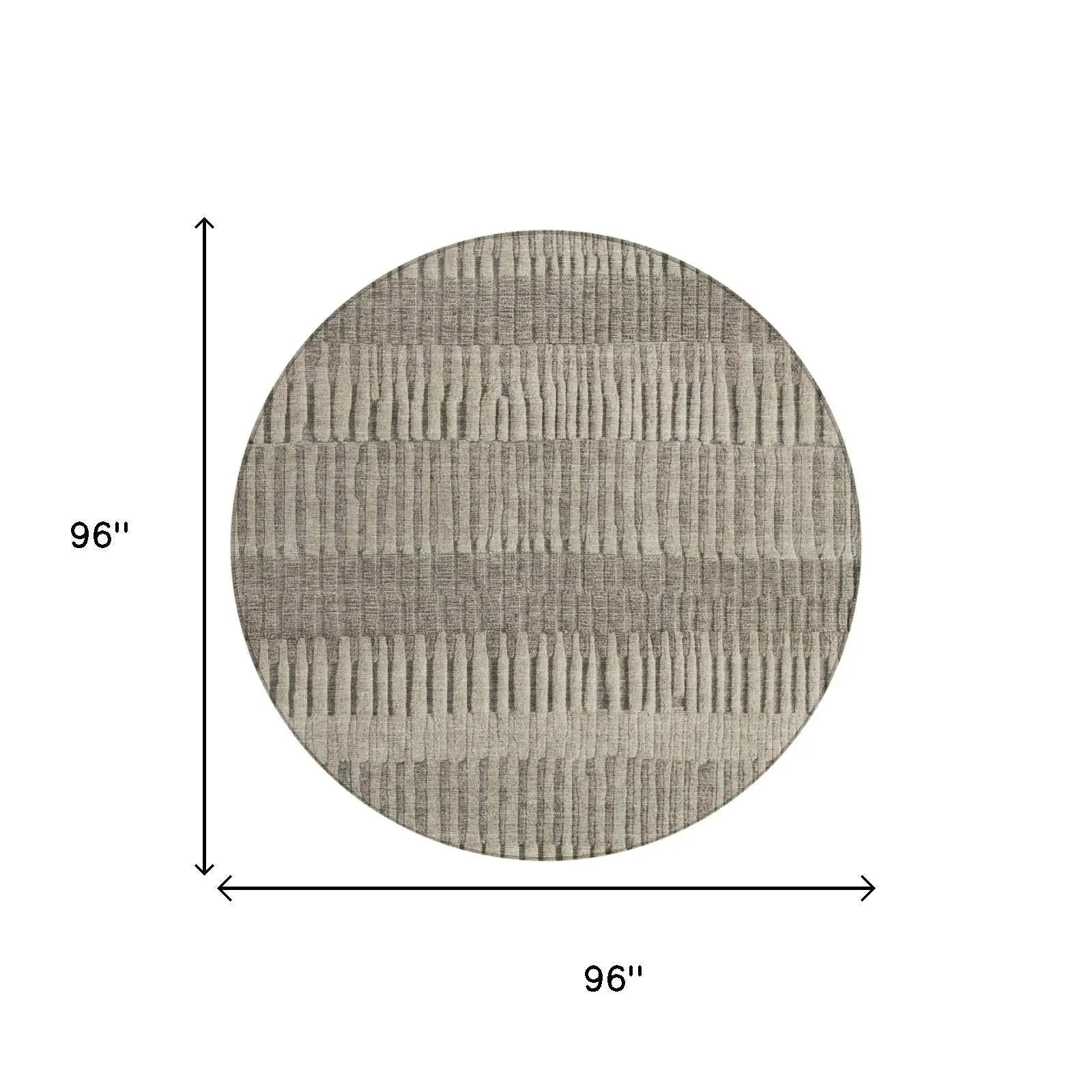 8' Brown And Beige Round Striped Washable Indoor Outdoor Area Rug Homeroots Outdoor