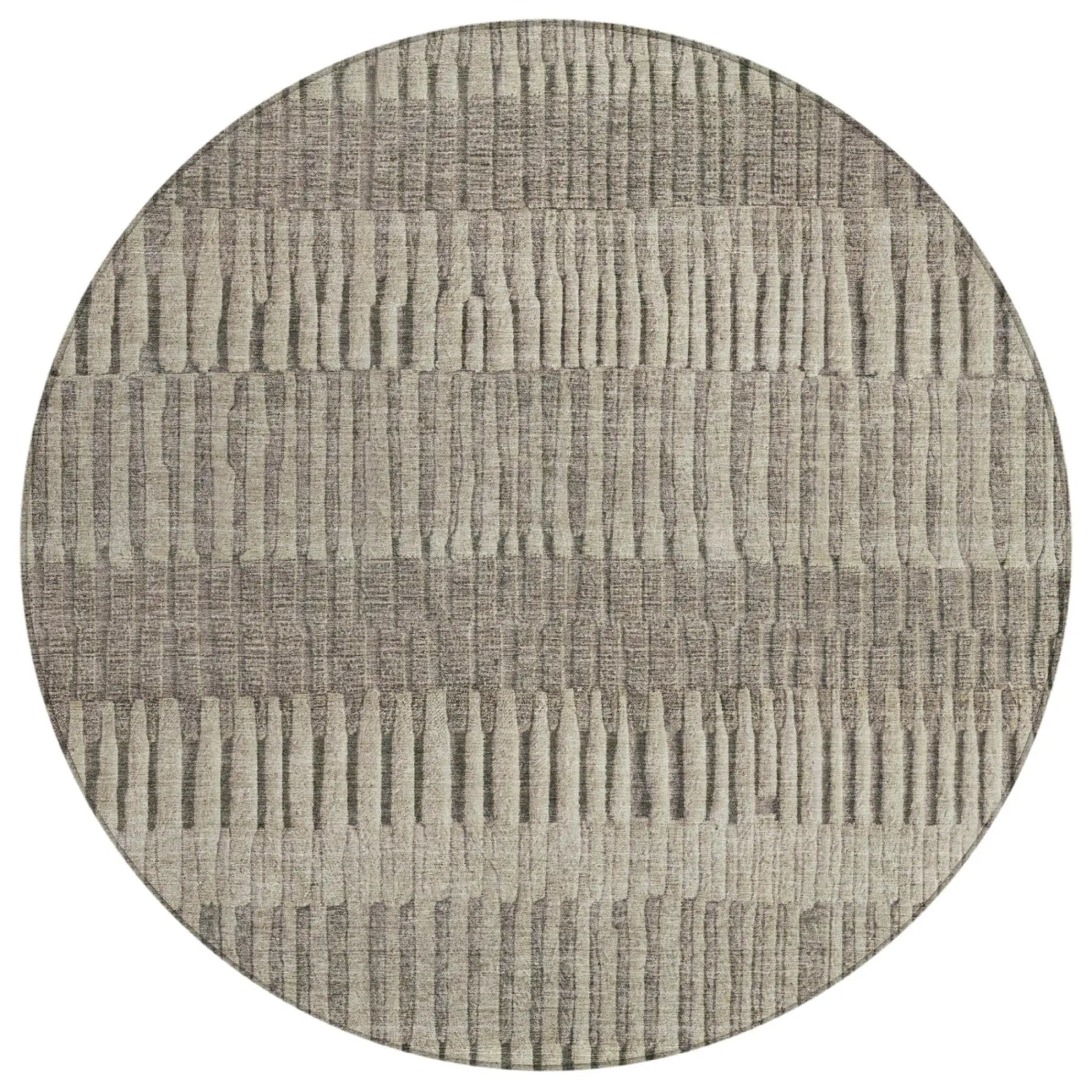 8' Brown And Beige Round Striped Washable Indoor Outdoor Area Rug Homeroots Outdoor