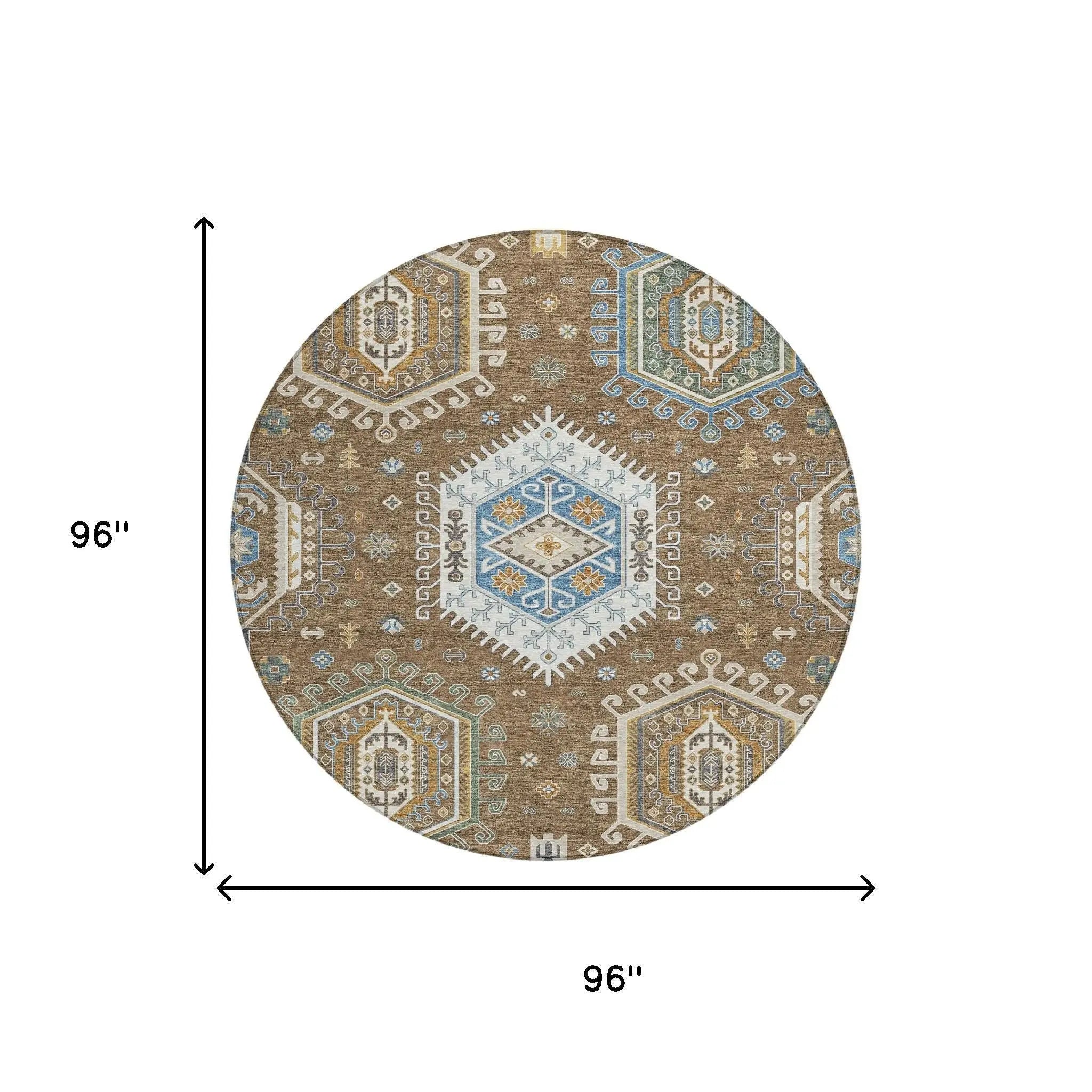 8' Brown And Beige Round Tribal Washable Indoor Outdoor Area Rug Homeroots Outdoor