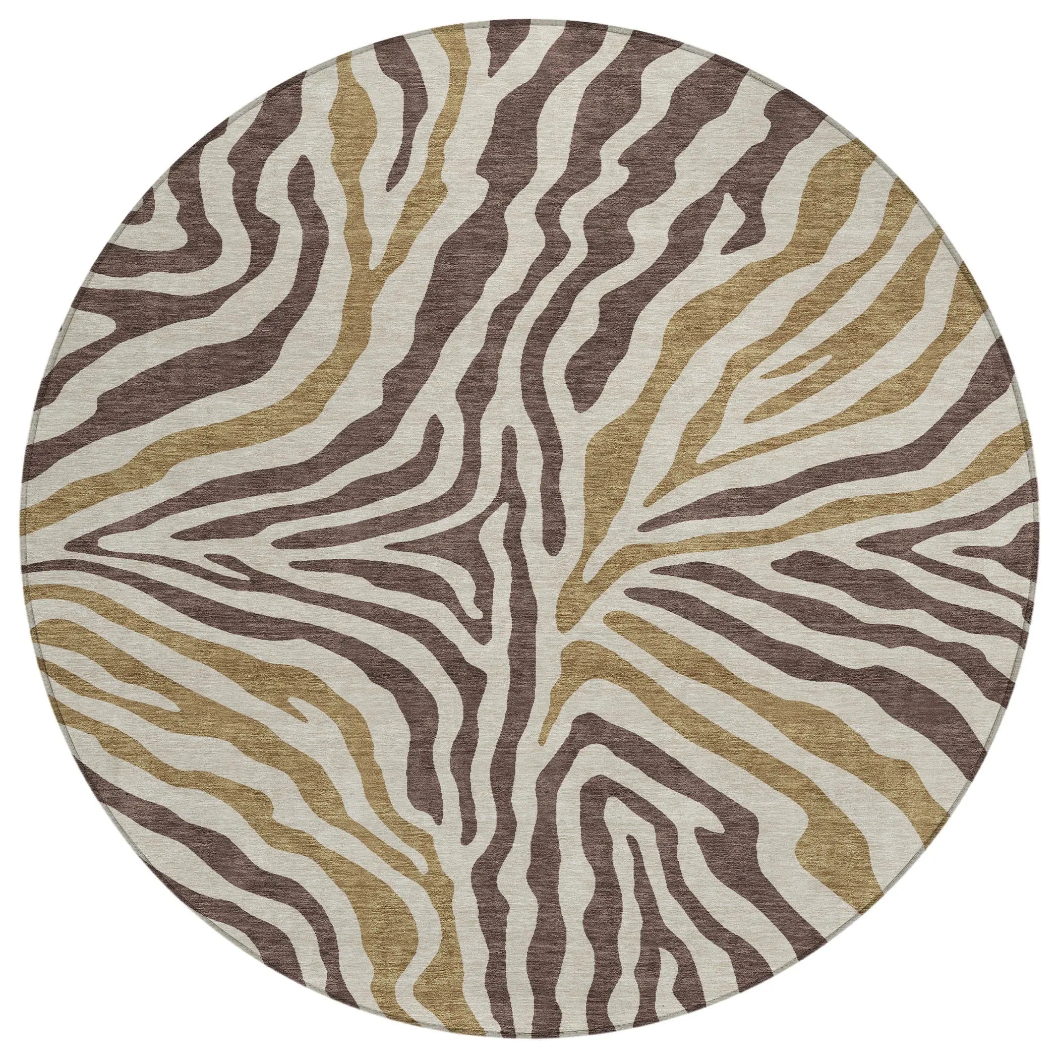 8' Brown And Beige Round Zebra Print Washable Indoor Outdoor Area Rug Homeroots Outdoor