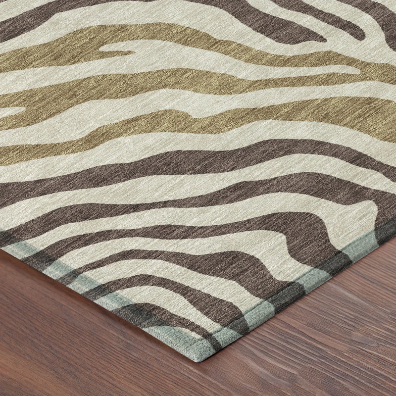 8' Brown And Beige Round Zebra Print Washable Indoor Outdoor Area Rug Homeroots Outdoor