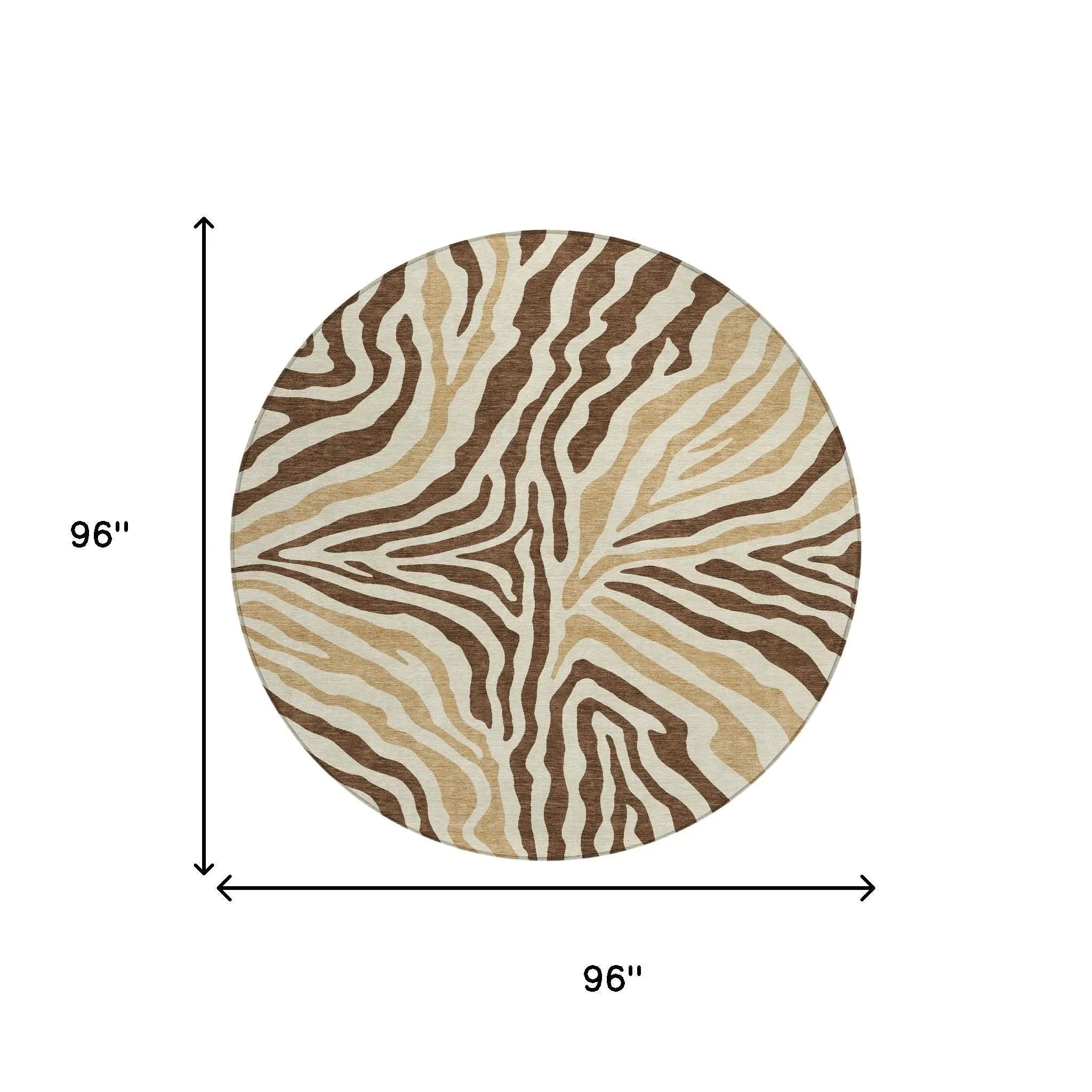8' Brown And Beige Round Zebra Print Washable Indoor Outdoor Area Rug Homeroots Outdoor