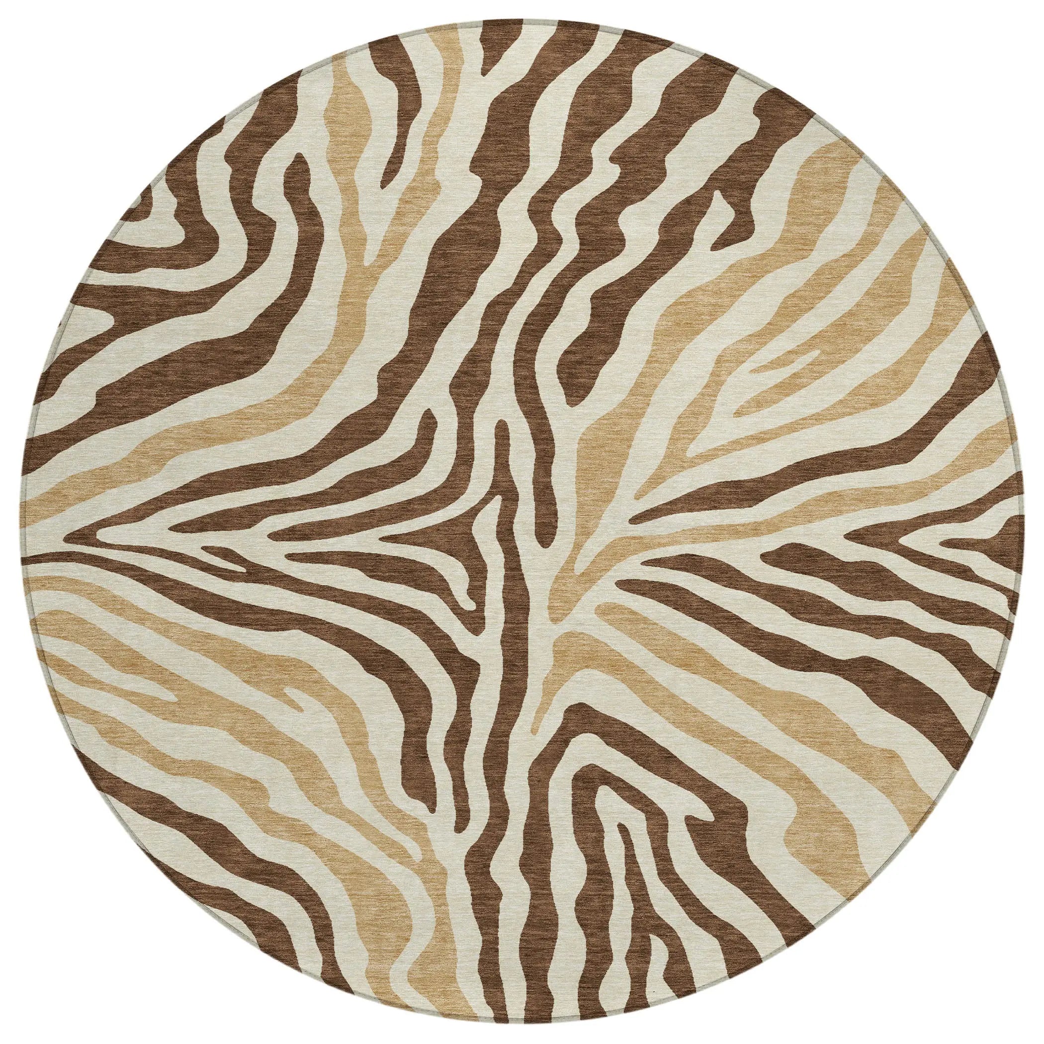 8' Brown And Beige Round Zebra Print Washable Indoor Outdoor Area Rug Homeroots Outdoor