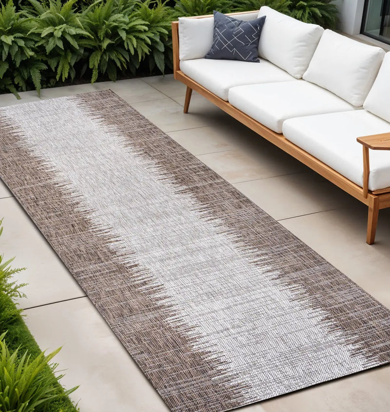 8' Brown And Beige Striped Indoor Outdoor Runner Rug Homeroots Outdoor