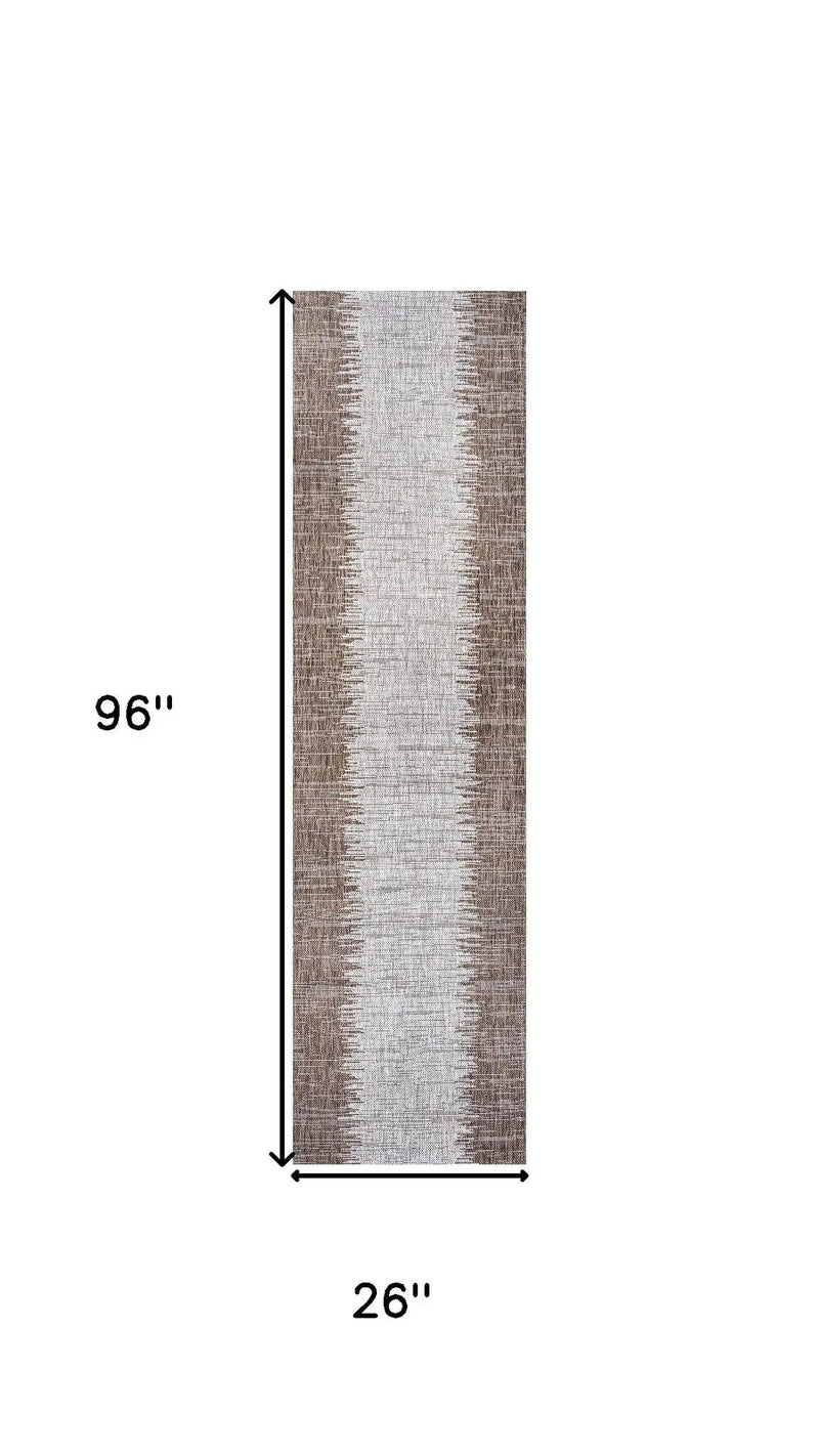 8' Brown And Beige Striped Indoor Outdoor Runner Rug Homeroots Outdoor