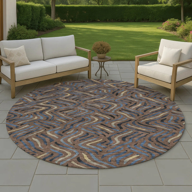 8' Brown And Black Round Abstract Washable Indoor Outdoor Area Rug Homeroots Outdoor