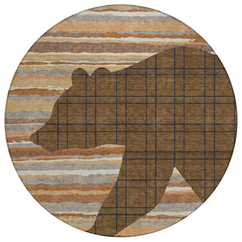 8' Brown And Black Round Abstract Washable Indoor Outdoor Area Rug Homeroots Outdoor