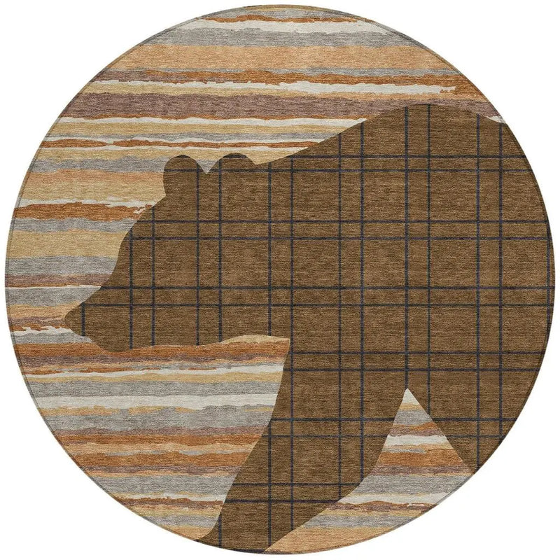 8' Brown And Black Round Abstract Washable Indoor Outdoor Area Rug Homeroots Outdoor