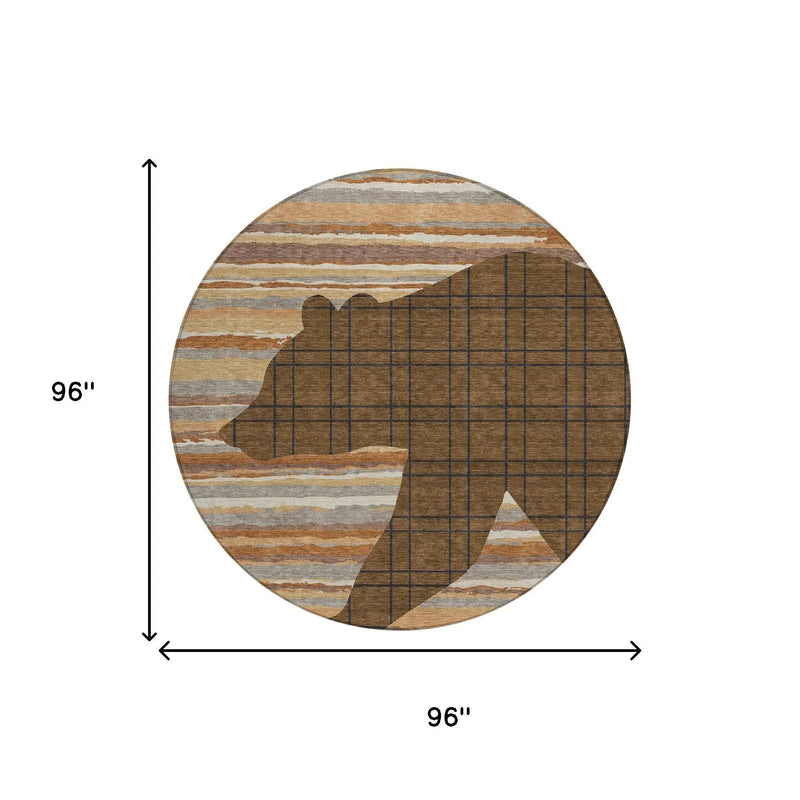 8' Brown And Black Round Abstract Washable Indoor Outdoor Area Rug Homeroots Outdoor