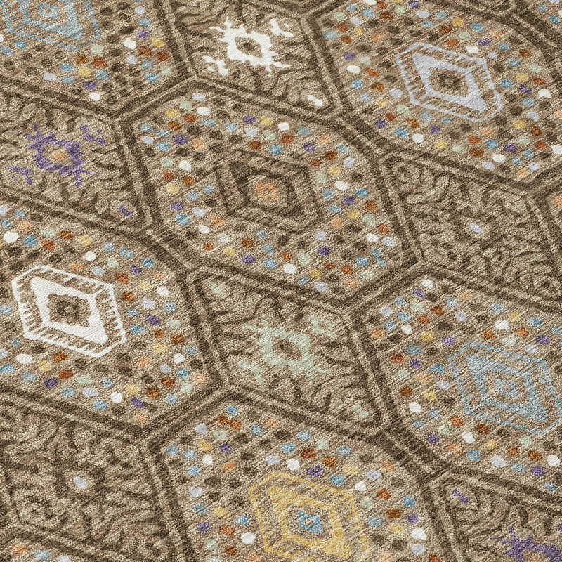 8' Brown And Chocolate Round Geometric Washable Indoor Outdoor Area Rug Homeroots Outdoor