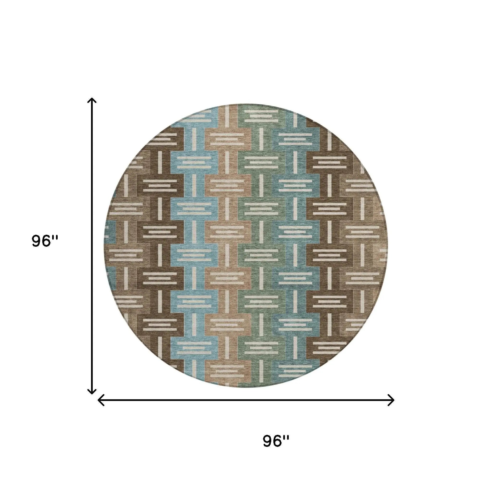 8' Brown And Chocolate Round Geometric Washable Indoor Outdoor Area Rug Homeroots Outdoor