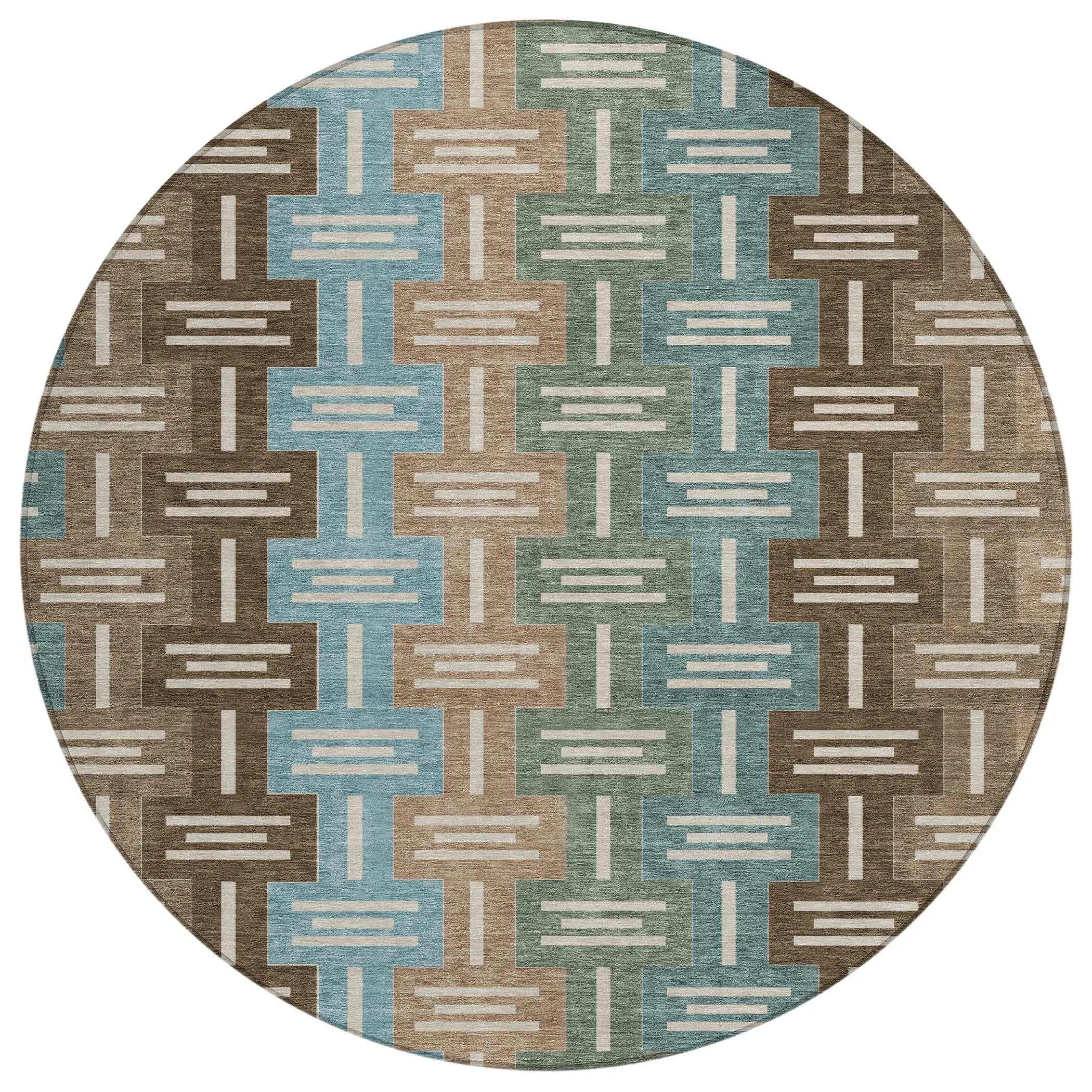 8' Brown And Chocolate Round Geometric Washable Indoor Outdoor Area Rug Homeroots Outdoor