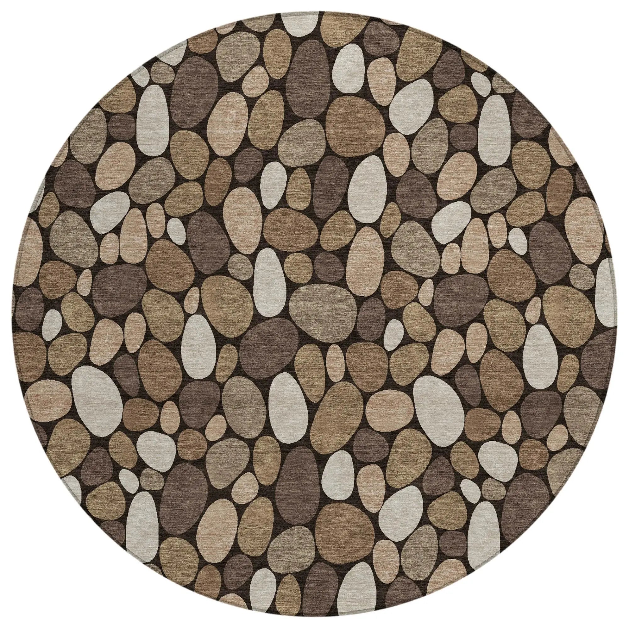 8' Brown And Chocolate Round Geometric Washable Indoor Outdoor Area Rug Homeroots Outdoor